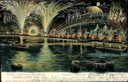 Künstler Ak Düsseldorf, Kunstausstellung 1904, Feuerwerk und Illumination