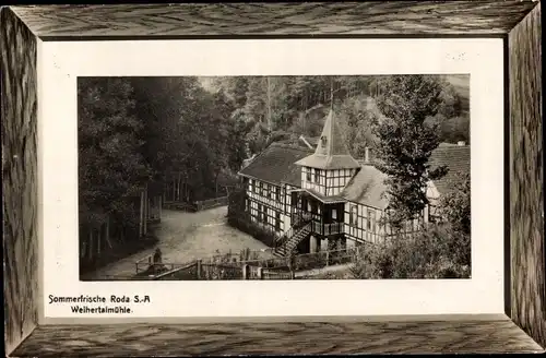 Passepartout Ak Roda Stadtroda in Thüringen, Weihertalmühle, Fachwerkbau