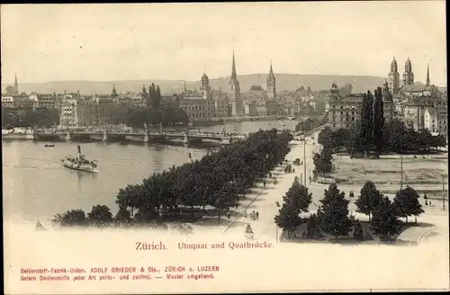Ak Zürich Stadt Schweiz, Utoquai und Quaibrücke