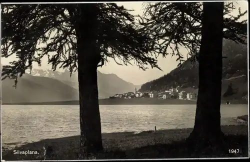 Ak Silvaplana Kt. Graubünden, Ort vom Ufer aus gesehen
