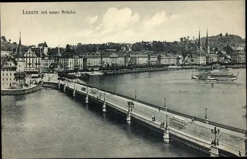Ak Luzern Stadt Schweiz, Stadt mit neuer Brücke