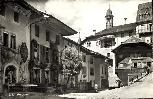 Ak Gruyères Kanton Freiburg Schweiz, Dorfpartie