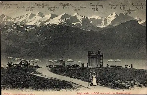 Ak Rigi Kulm Kanton Schwyz, Terrasse mit Blick auf dir Berneralpen
