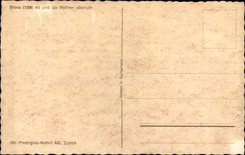 Ak Stoos Morschach Kanton Schwyz, Mann am Kreuz stehend mit Blick auf den Ort, Kühe