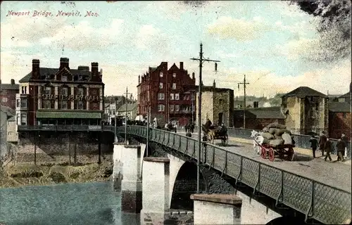 Ak Newport Monmouthshire Wales, Newport Bridge, Pferdekarren