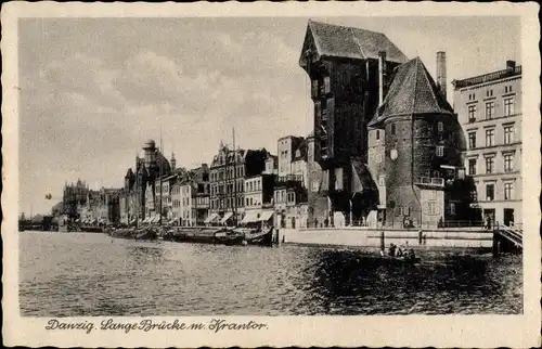 Ak Gdańsk Danzig, Lange Brücke mit Sternwarte und Krantor