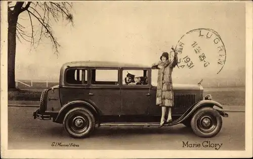 Ak Schauspielerin Mary Glory, Marie, Reklame, Peugeot 126, Automobil