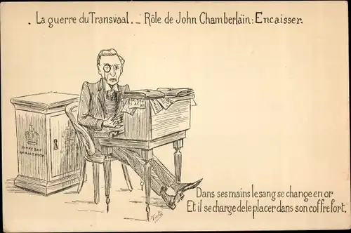 Ak La guerre du Transvaal, Role de John Chamberlain, Encaisser, Burenkrieg, Karikatur