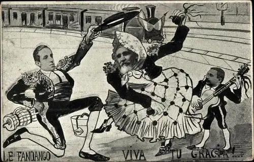 Künstler Ak Le Fandango viva tu Gracia, Präsident Emile Loubet, König Alfonso XIII. von Spanien