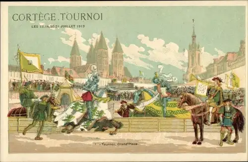 Litho Tournai Wallonien Hennegau, Cortege Tournoi, Fest, Ritterturnier, Grand'Place