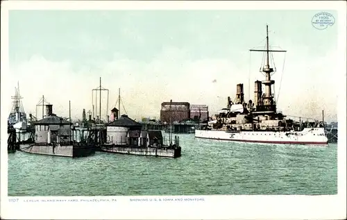 Ak Philadelphia Pennsylvania USA, League Island Navy Yard, Kriegsschiffe