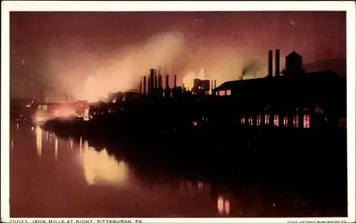 Ak Pittsburgh Pennsylvania USA, Iron Mills at Night
