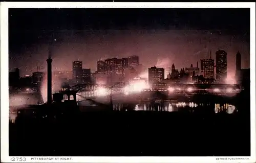 Ak Pittsburgh Pennsylvania USA, Nachtansicht der Stadt