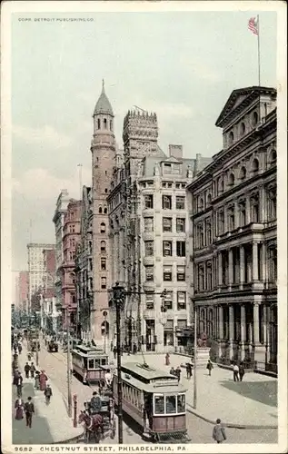 Ak Philadelphia Pennsylvania USA, Chestnut Street, cable cars