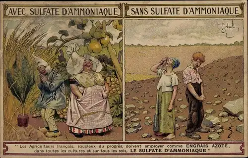 Künstler Ak Les Agriculteurs francais, Avec Sulfate d'Ammoniaque, Sans Sulfate d'Ammoniaque, Dünger