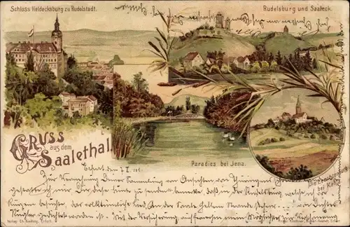 Litho Jena in Thüringen, Paradies, Schloss Heidecksburg, Leuchtenburg, Rudelsburg, Saaleck