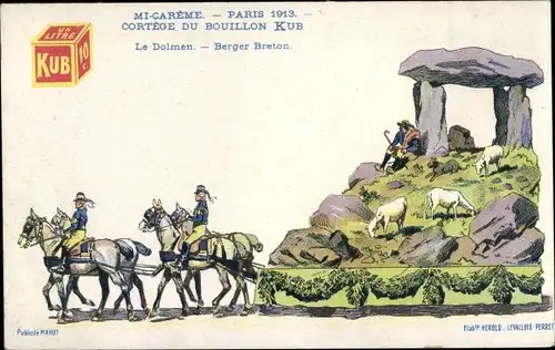 Künstler Ak Mi Carème, Paris 1913, Cortège du Bouillon Kub, Le Dolmen, Berger Breton