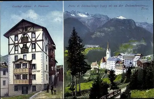 Ak Pieve di Livinallongo Veneto, Gasthof Alpino, Ortspanorama, Dolomitenstraße