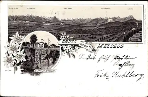 Litho Walzenhausen Kanton Appenzell Ausserrhoden Schweiz, Meldegg, Gasthaus, Zimpa Spitze, Saentis