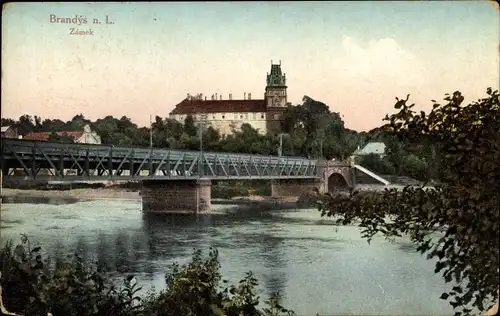 Ak Brandýs nad Labem Brandeis an der Elbe Mittelböhmen, Zamek, Schloss, Brücke