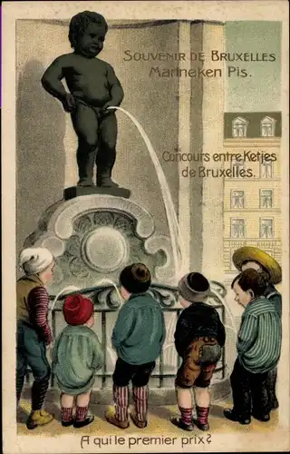 Präge Ak Bruxelles Brüssel, A qui le premier prix, Manneken pis, Humor