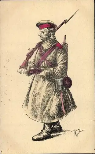 Künstler Ak Deutscher Soldat in Uniform, Bajonett, Portrait