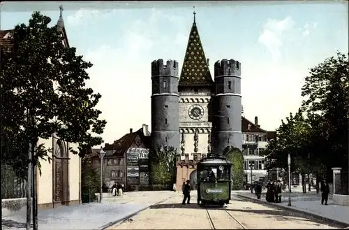 Ak Bâle Basel Stadt Schweiz, Spalentor, Straßenbahn