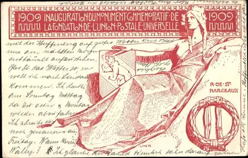 Ganzsachen Ak Schweiz, Fondation de l'Union Postale Universelle, Inauguration du Monument 1909