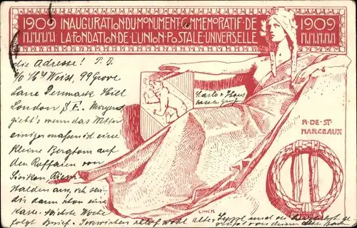 Ganzsachen Ak Schweiz, Fondation de l'Union Postale Universelle, Inauguration du Monument 1909