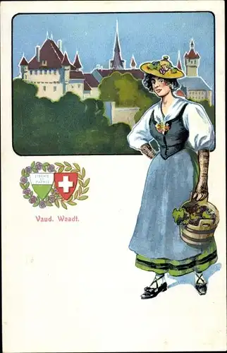Wappen Ak Kanton Waadt, Frau in Volkstracht
