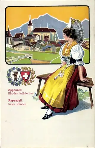 Wappen Ak Appenzell Innerrhoden, Frau in Volkstracht