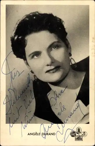 Ak Sängerin Angèle Durand, Portrait, Autogramm