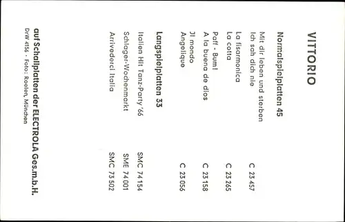 Ak Sänger Vittorio, Portrait, Electrola, Autogramm