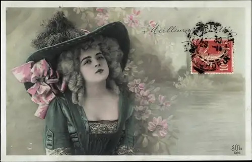 Ak Portrait einer jungen Frau mit Hut