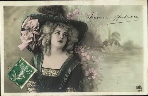 Ak Portrait einer jungen Frau mit Hut