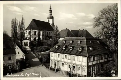 Ak Bogatynia Reichenau in Sachsen Schlesien, Evangelische Kirche