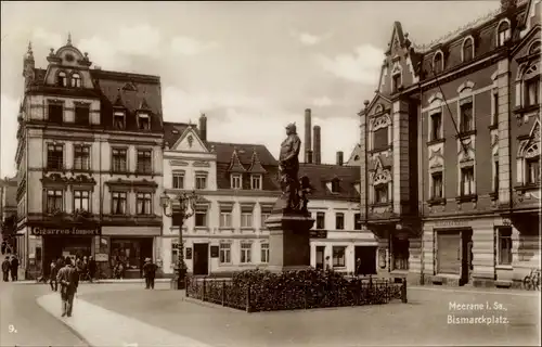 Ak Meerane in Sachsen, Bismarckplatz mit Bismarckdenkmal