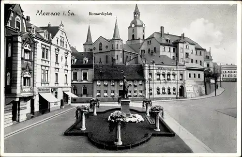 Ak Meerane in Sachsen, Bismarckplatz mit Bismarckdenkmal