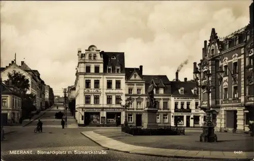 Ak Meerane in Sachsen, Bismarckplatz mit Bismarckdenkmal, Bismarckstraße