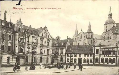 Ak Meerane in Sachsen, Bismarckplatz mit Bismarckdenkmal