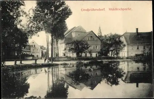 Ak Großröhrsdorf in Sachsen, Teilansicht der Stadt, Mühlteichpartie