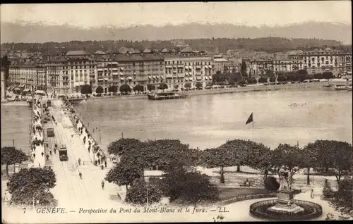 Ak Genève Genf Schweiz, Perspective du Pont du Mont Blanc et le Jura
