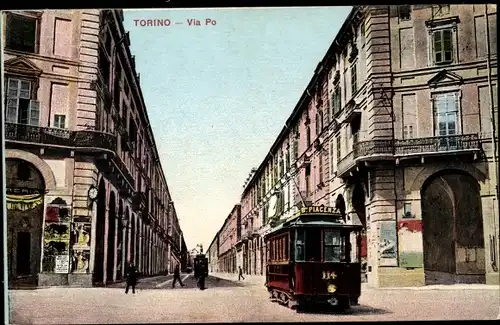 Ak Torino Turin Piemonte, Via Po, Straßenbahn