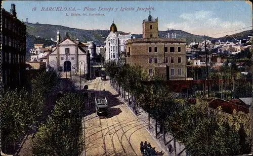 Ak Barcelona Katalonien Spanien, Plaza Lesseps y Iglesia Josepeth