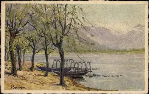 Künstler Ak Zuppinger, E., Locarno Kanton Tessin Schweiz, Rivapiana, Uferpartie