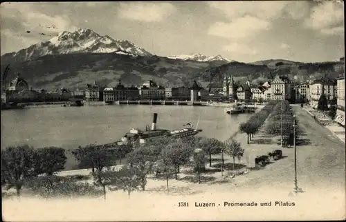 Ak Luzern Stadt Schweiz, Promenade und Pilatus