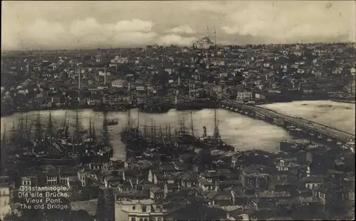 Ak Konstantinopel Istanbul Türkei, Panorama, alte Brücke