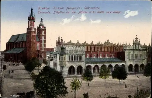 Ak Kraków Krakau Polen, Sukiennice, Krakauer Tuchhallen, Marienkirche