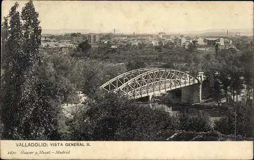 Ak Valladolid Kastilien und Leon, Gesamtansicht mit Brücke