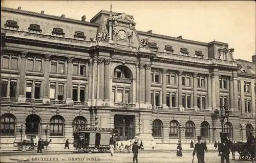 Ak Bruxelles Brüssel, Grand Poste, Pferdebahn